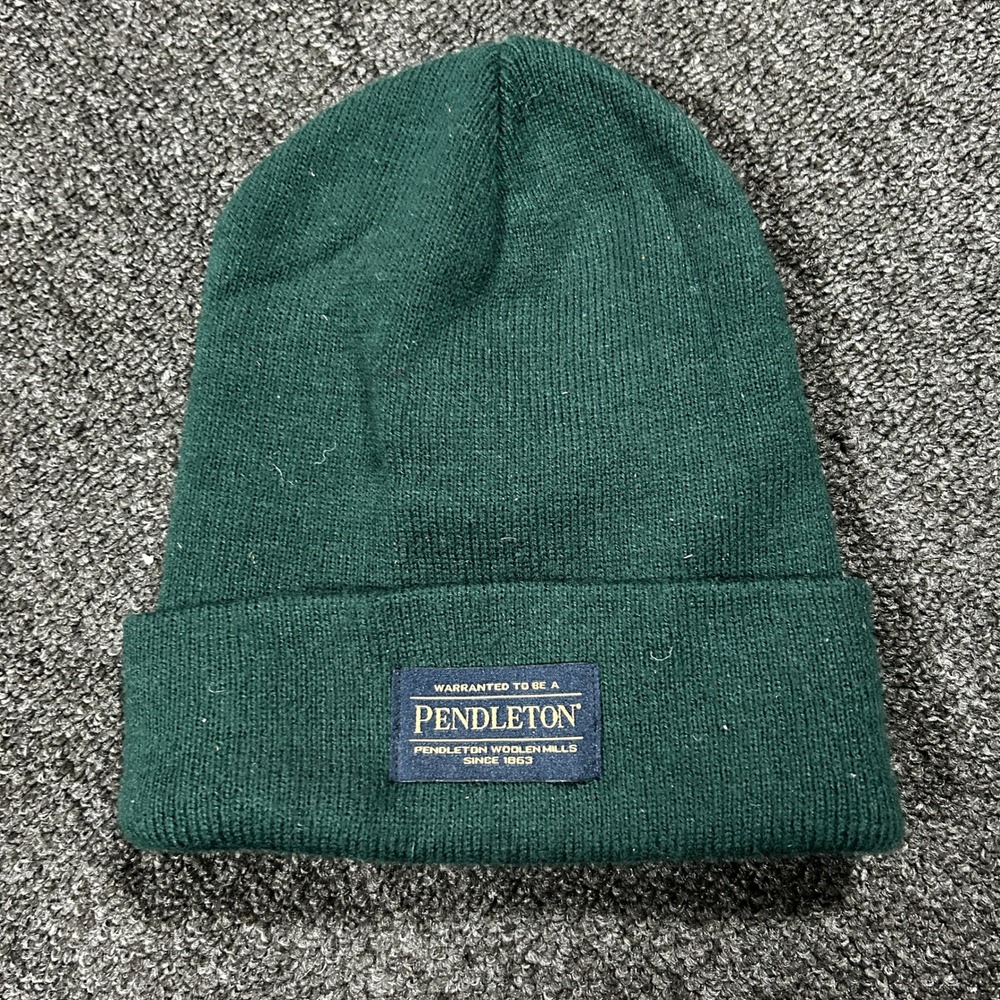 Pendleton Beanie Mens OS Forest Green Excellent Cuffed Knit Logo Patch GS787